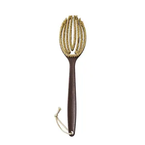 Long handle bath body brush with soft bristles and hanging rope for comfortable shower cleaning.