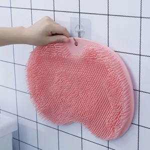 Silicone back scrubber foot massager mat for bathroom shower anti-slip cleaning tool pink