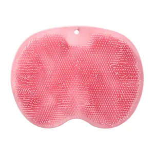Silicone foot scrubber mat for shower bathroom massage non-slip exfoliating pink brush