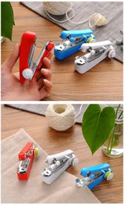 Portable mini handheld sewing machine manual micro household tool for quick fabric repair.