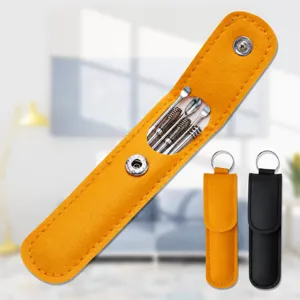 Portable Stainless Steel Ear Pick Set Household Earwax Removal Tool with PU Leather Case and Keychain