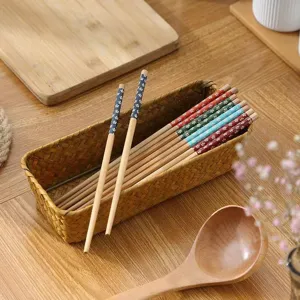 Bacchette di Legno in Stile Giapponese Riutilizzabili Motivo Floreale Stampato Bacchette per Cucina Hotel Posate Regalo