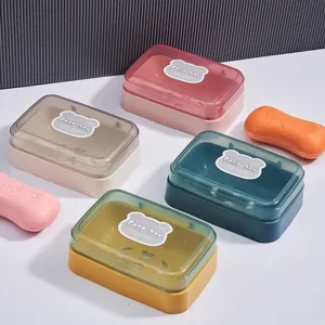 Portasapone in Plastica con Coperchio a Ribalta e Foro di Scolo Portatile per Bagno Casa