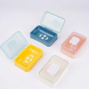 Portasapone in plastica con coperchio e scarico, custodia per saponetta portatile per casa.