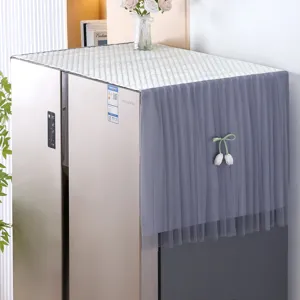 Modern minimalist refrigerator dust cover gray mesh lace top mat with cute tulip bow decoration.