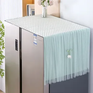 Modern refrigerator dust cover lace mesh top storage cover with delicate flower decor