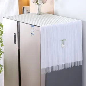 White refrigerator dust cover modern lace double door fridge top mat with cute tulip pendant