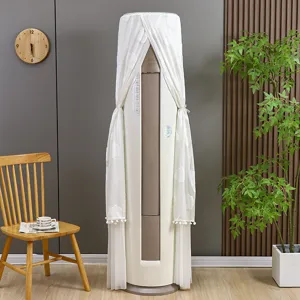 White lace cylindrical air conditioner dust cover with floral embroidery and elegant tassels.