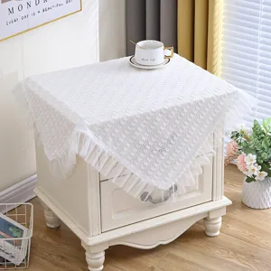 Nordic Minimalist Lace Dust Cover For Bedside Table White Floral Ruffle Tablecloth Multi Use Home Decorative Fabric Cover