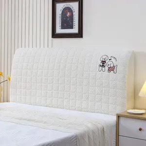 Thickened cartoon headboard cover soft plush dustproof protector for bedroom decor