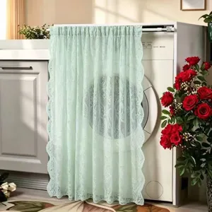 Light green lace washing machine cover curtain dustproof lace floral drape for home decor.