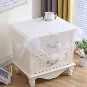 White lace bedside table dust cover cloth Nordic style fabric nightstand decorative