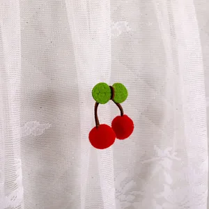 Cute cherry decoration detail on white lace fabric for headboard cover, soft aesthetic.