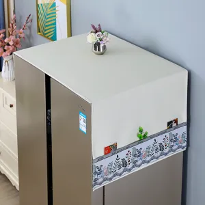 Housse anti-poussière pour réfrigérateur avec poche latérale bordure florale en tissu