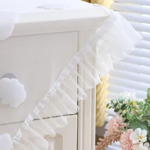 White lace bedside table cover detail, fabric dust-proof cloth for bedroom, Nordic home decor.