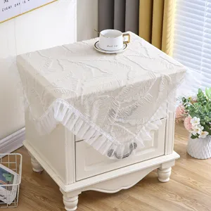 White lace bedside table dust cover, elegant Nordic style table cloth for bedroom decor.