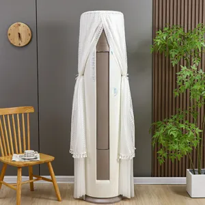 White lace minimalist floor-standing air conditioner dust cover, elegant full coverage design.