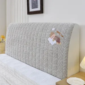 Thickened cute cartoon embroidered bed headboard cover protector for all seasons bedroom decor.