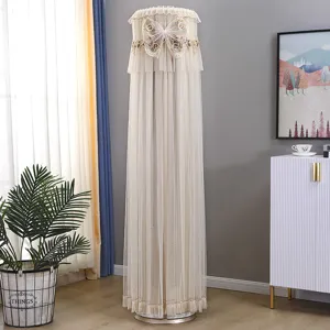 Vertical cylindrical air conditioner dust cover elegant lace mesh floral bow home decoration