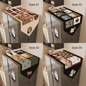 Vintage style refrigerator dust cover with tassel, retro multi-purpose top cloth.