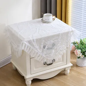 White lace bedside table dust cover, European style multi-use fabric tablecloth.
