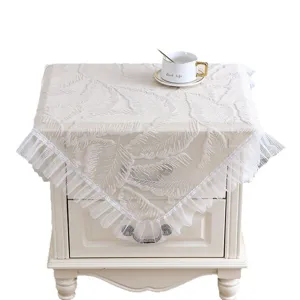 White lace bedside table cover dust cover Nordic floral fabric nightstand tablecloth