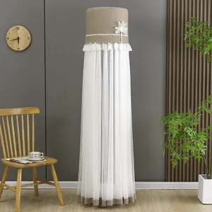 Cylindrical vertical air conditioner cover with elegant lace trim and breathable mesh.