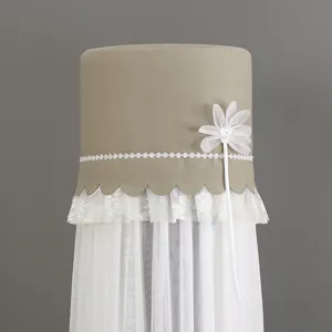 Vertical cylindrical air conditioner cover with floral lace mesh design, elegant home decor dust cover.