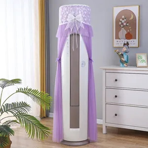 Tower air conditioner dust cover vertical round AC protective cover with purple lace bow decor.