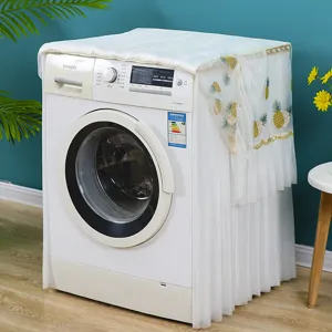 Copertura antipolvere per lavatrice in pizzo bianco con dettaglio motivo ananas in casa