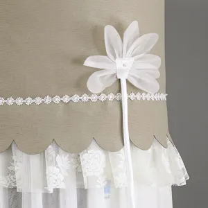 Detailed view of vertical air conditioner cover with elegant white lace and floral accent.
