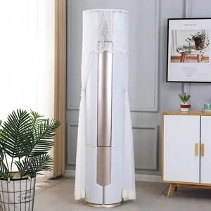 Cylindrical vertical air conditioner dust cover, white lace mesh embroidery home decor.