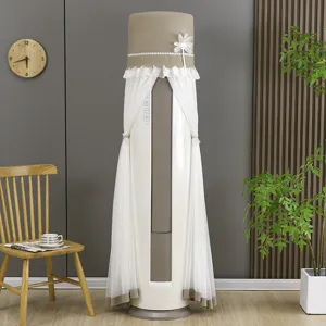 Detailed view of the elegant vertical air conditioner cover with white lace and mesh design.