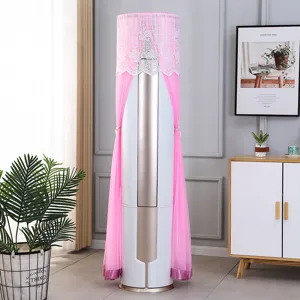 Pink lace cylindrical air conditioner cover dustproof protector for living room home decor.