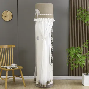 Vertical air conditioner dust cover scene display with lace mesh and elegant flower decoration.
