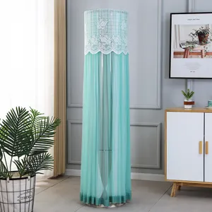 Mint green cylindrical vertical air conditioner cover detail with lace embroidery and mesh.