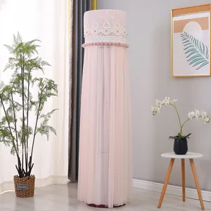 Copertura antipolvere per condizionatore verticale, vista dettagliata con tulle rosa e pizzo.