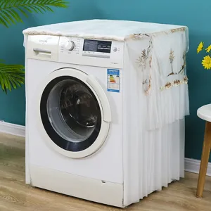 Copertura antipolvere per lavatrice in pizzo stile nordico, tulle ricamato elegante.