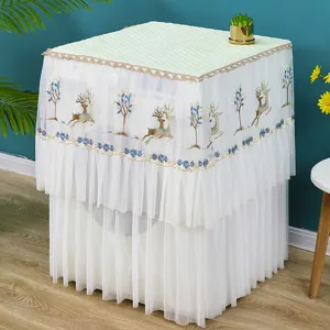 Bella copertura in pizzo per lavatrice con dettaglio di ricamo cervo in stile nordico.