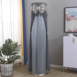 Vertical cylindrical air conditioner dust cover with elegant lace and butterfly embroidery.