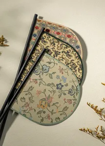 Traditional Chinese Hanfu long handle dao shan bamboo handle vintage decorative fan props