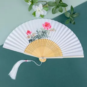 Chinese Style Folding Fan Bamboo Paper Hand Held Fan Retro Dancing Wedding Party Portable Cooling Fan Home Decor