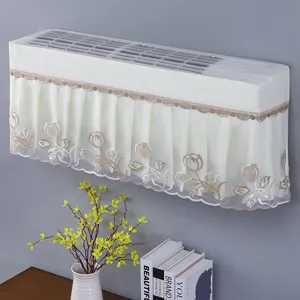 Lace air conditioner dust cover with delicate embroidery tulip design for home wall mount.