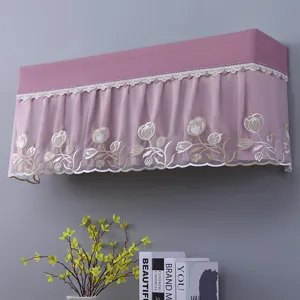 Pink lace embroidered air conditioner dust cover wall mounted sheer mesh decorative protector.