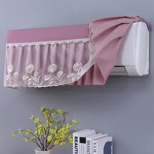 Pink lace air conditioner cover dustproof hanging AC protector with tulip embroidery decor