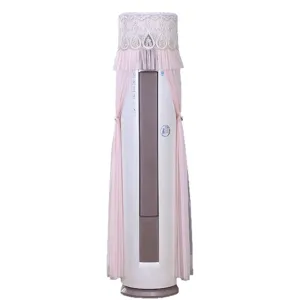 Copertura antipolvere in pizzo per condizionatore verticale, elegante protezione rosa cilindrica.