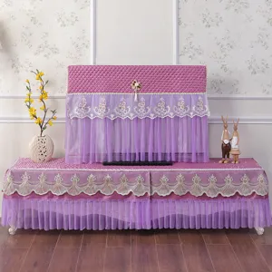 Set copertura antipolvere TV in pizzo trapuntato viola, protezione schermo LCD con panno coordinato.