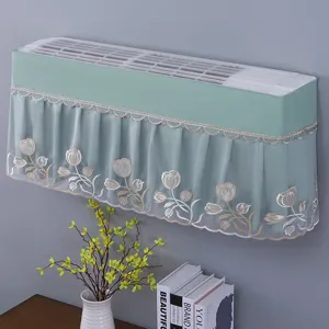 Wall mounted air conditioner dust cover with floral lace embroidery fresh green style detail