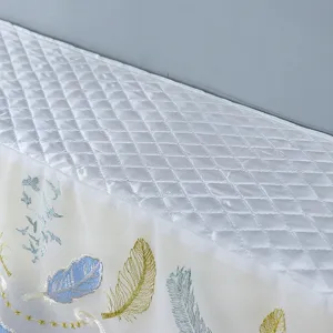 White quilted split air conditioner dust cover with elegant blue and gold feather embroidery.