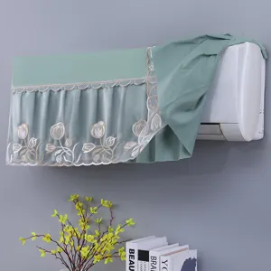 Detailed view of wall-mounted air conditioner cover with elegant lace and tulip embroidery.